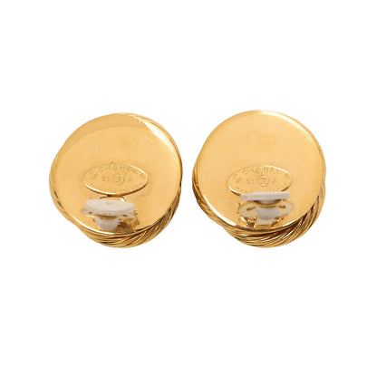CHANEL Earrings 93A Rheinstone x Faux Pearl Gold Gold-Tone Hardware, Pre-Owned