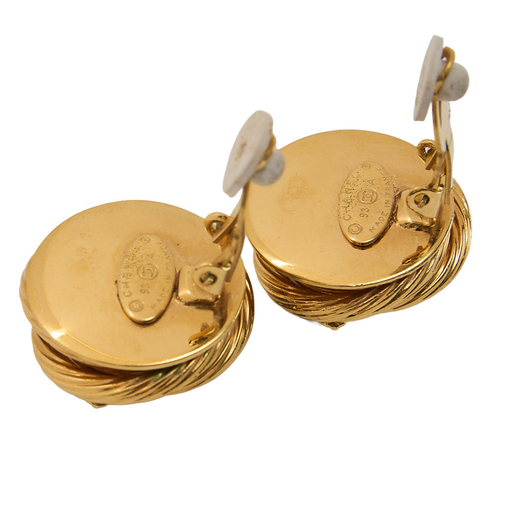 CHANEL Earrings 93A Rheinstone x Faux Pearl Gold Gold-Tone Hardware, Pre-Owned