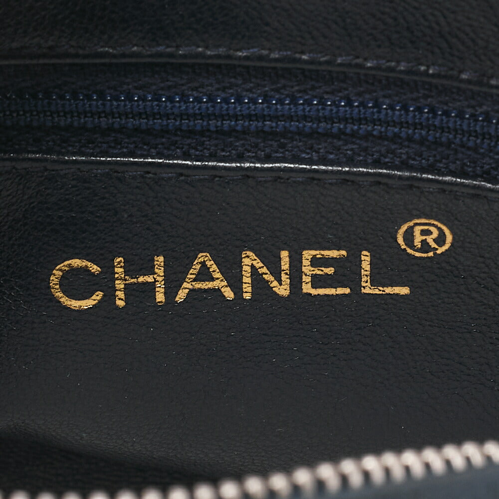 CHANEL Chain Shoulder Bag Coco Mark Fringe Lambskin Bicolor Navy x White Gold-Tone Hardware, Pre-Owned