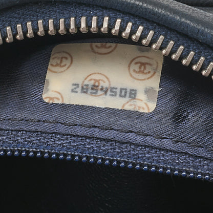 CHANEL Chain Shoulder Bag Coco Mark Fringe Lambskin Bicolor Navy x White Gold-Tone Hardware, Pre-Owned