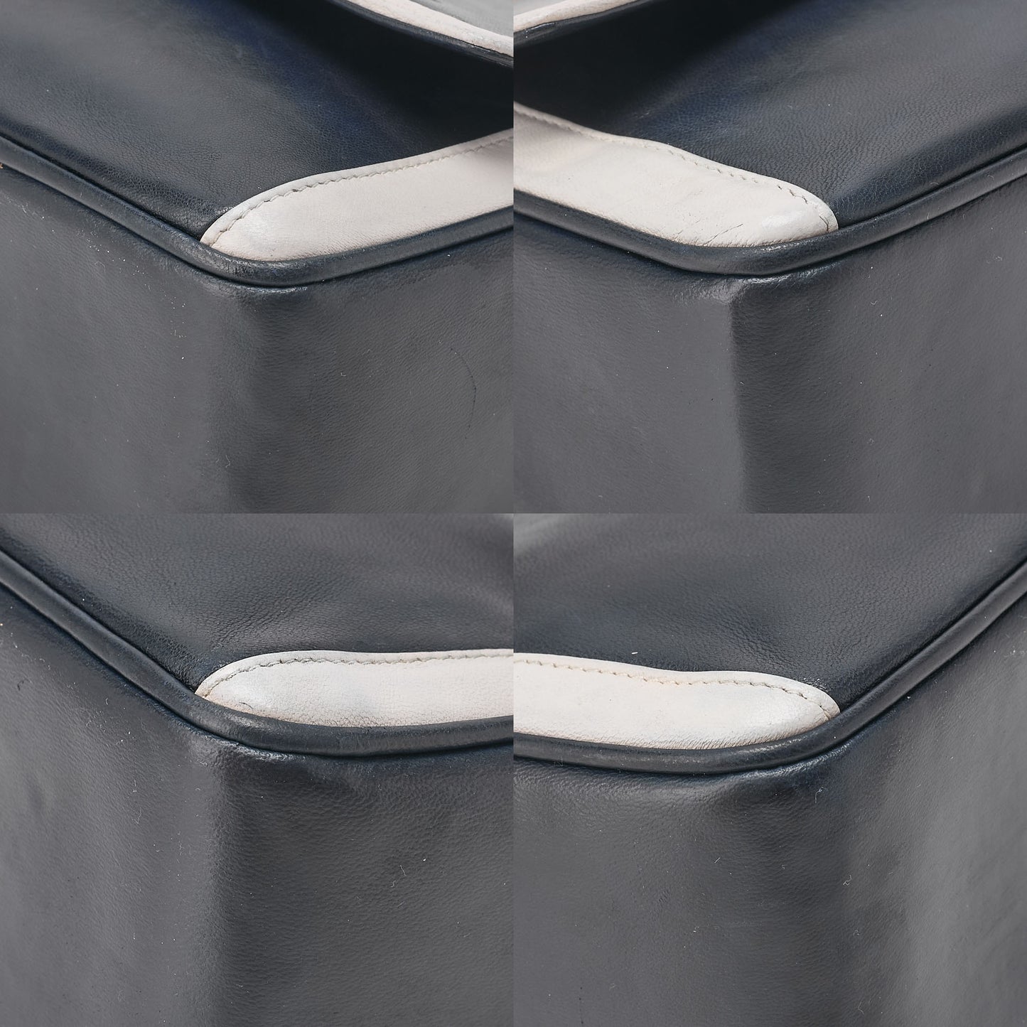 CHANEL Chain Shoulder Bag Coco Mark Fringe Lambskin Bicolor Navy x White Gold-Tone Hardware, Pre-Owned