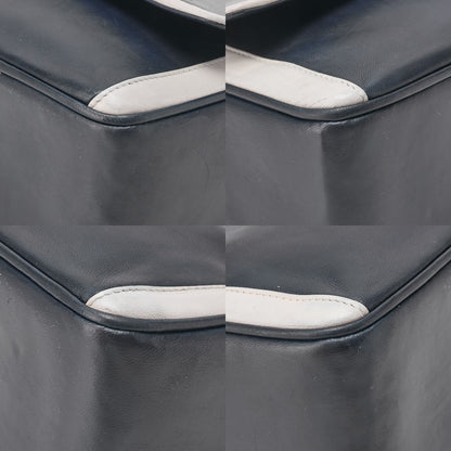 CHANEL Chain Shoulder Bag Coco Mark Fringe Lambskin Bicolor Navy x White Gold-Tone Hardware, Pre-Owned