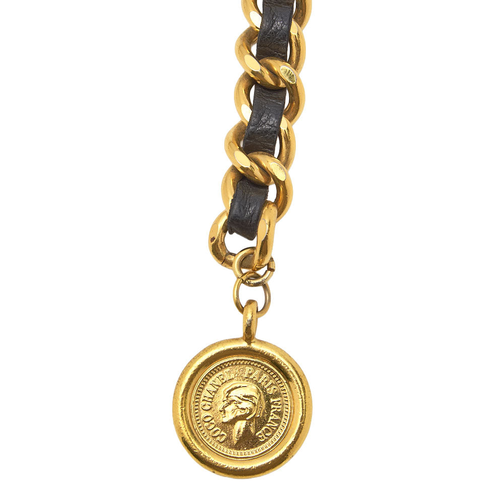 CHANEL 31RUE CAMBON Cocomark Chain Belt GP x Leather Black x Gold Gold-Tone Hardware, Pre-Owned