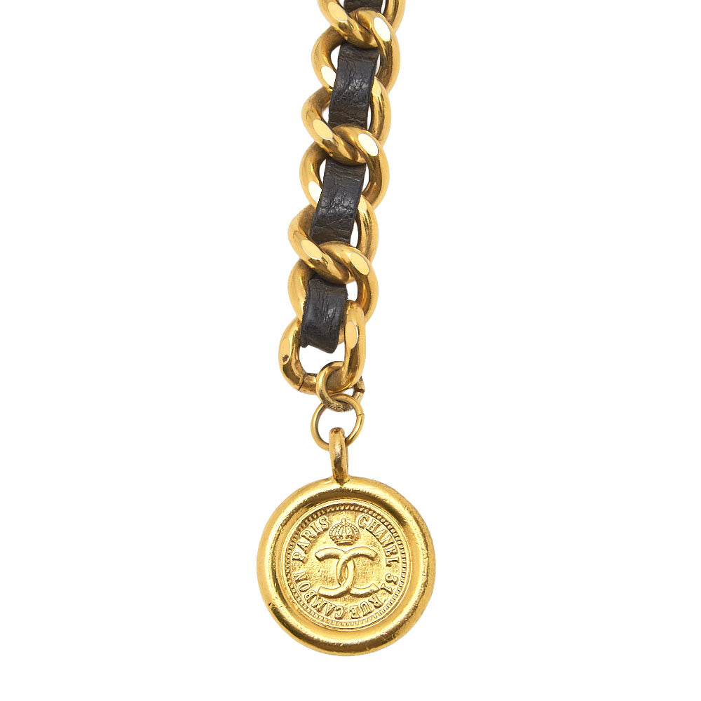 CHANEL 31RUE CAMBON Cocomark Chain Belt GP x Leather Black x Gold Gold-Tone Hardware, Pre-Owned