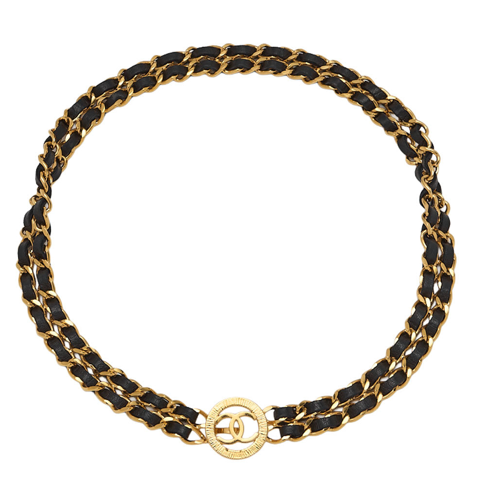 CHANEL Circle Coco W Chain Chain Belt GP x Leather Black x Gold-Tone Hardware, Pre-Owned