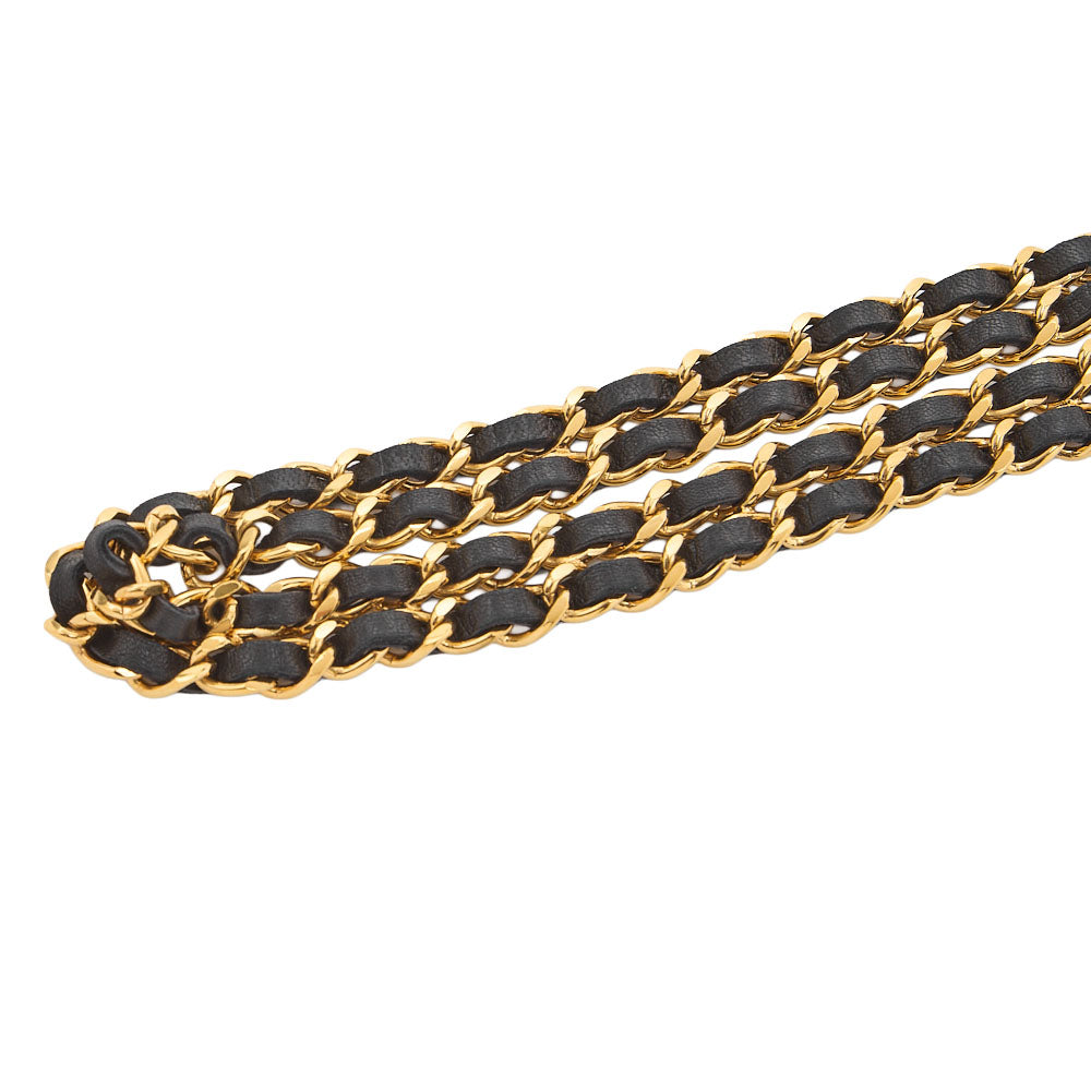 CHANEL Circle Coco W Chain Chain Belt GP x Leather Black x Gold-Tone Hardware, Pre-Owned