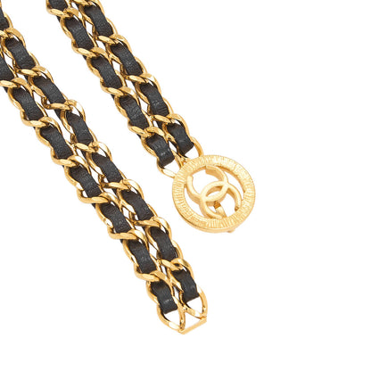 CHANEL Circle Coco W Chain Chain Belt GP x Leather Black x Gold-Tone Hardware, Pre-Owned
