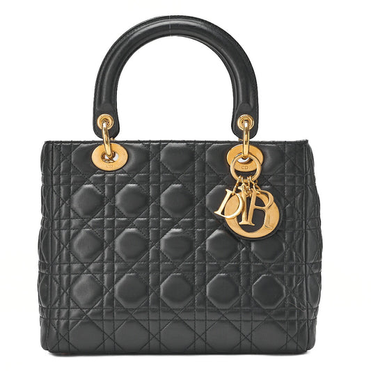 Dior Lady Dior Cannage Handbag Lambskin Gold-Tone Hardware, Pre-Owned