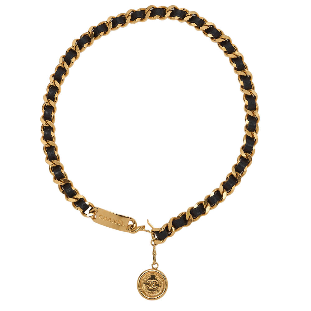 CHANEL 31RUE CAMBON Cocomark Chain Belt GP x Leather Black x Gold Gold-Tone Hardware, Pre-Owned