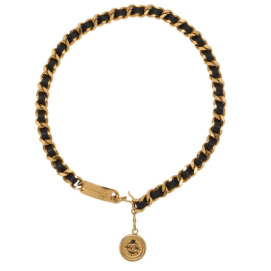 CHANEL 31RUE CAMBON Cocomark Chain Belt GP x Leather Black x Gold Gold-Tone Hardware, Pre-Owned