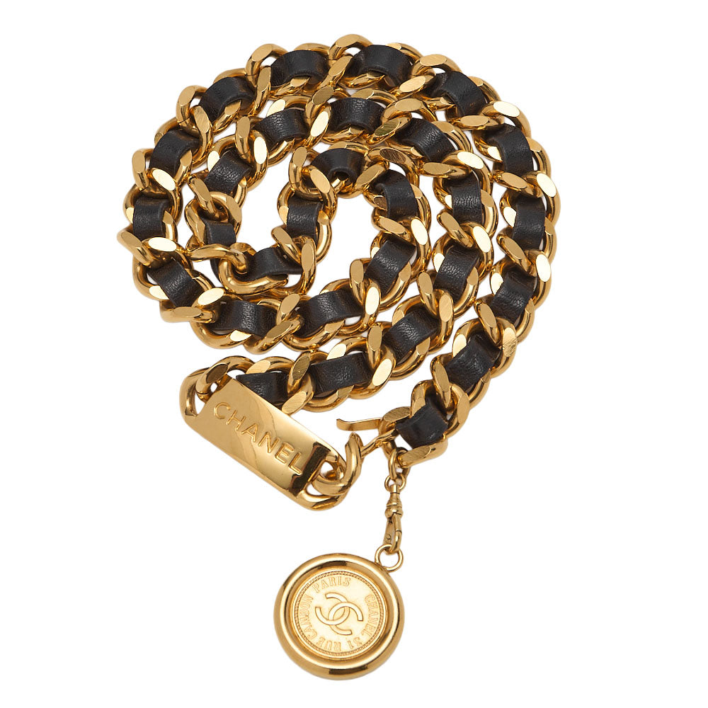 CHANEL 31RUE CAMBON Cocomark Chain Belt GP x Leather Black x Gold Gold-Tone Hardware, Pre-Owned