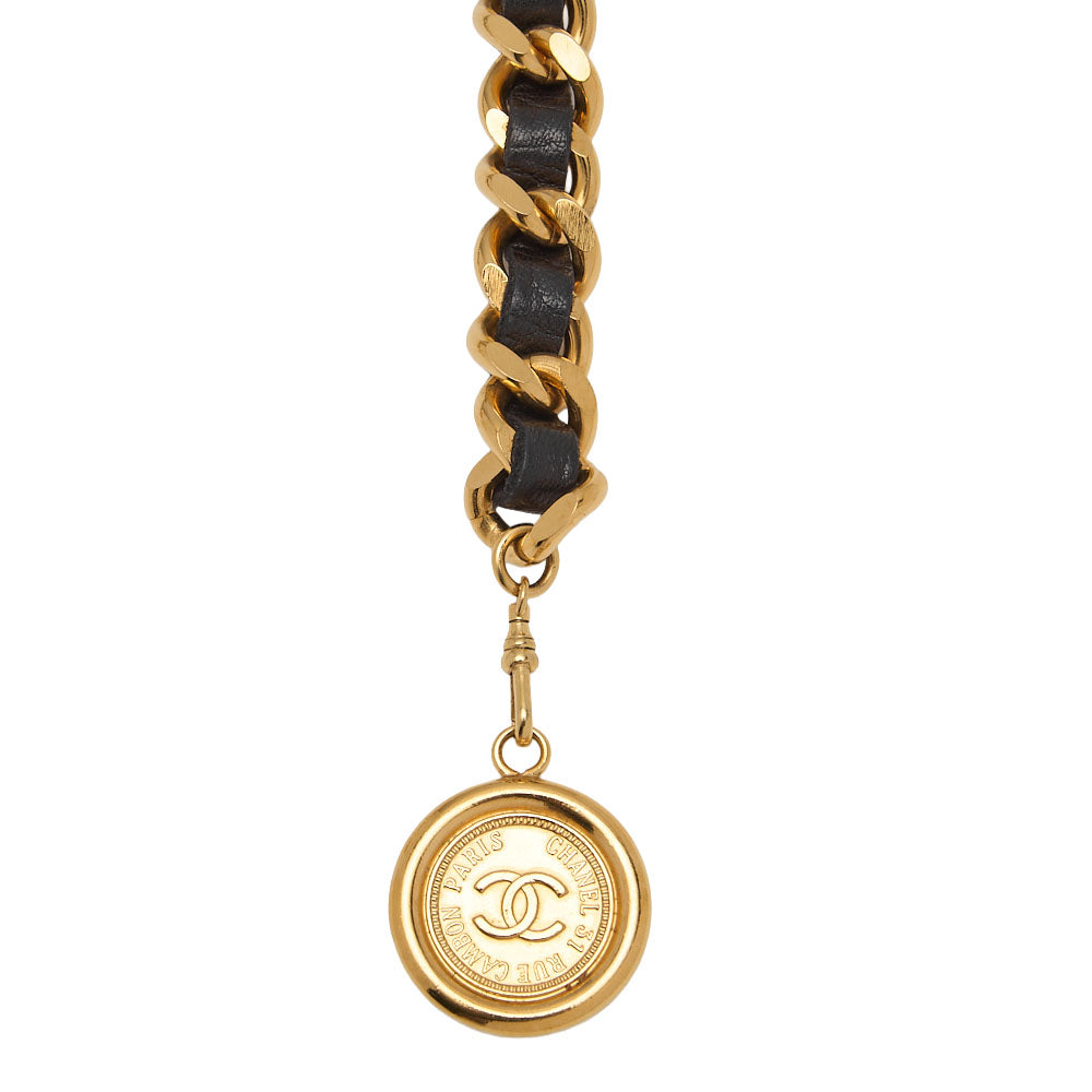 CHANEL 31RUE CAMBON Cocomark Chain Belt GP x Leather Black x Gold Gold-Tone Hardware, Pre-Owned