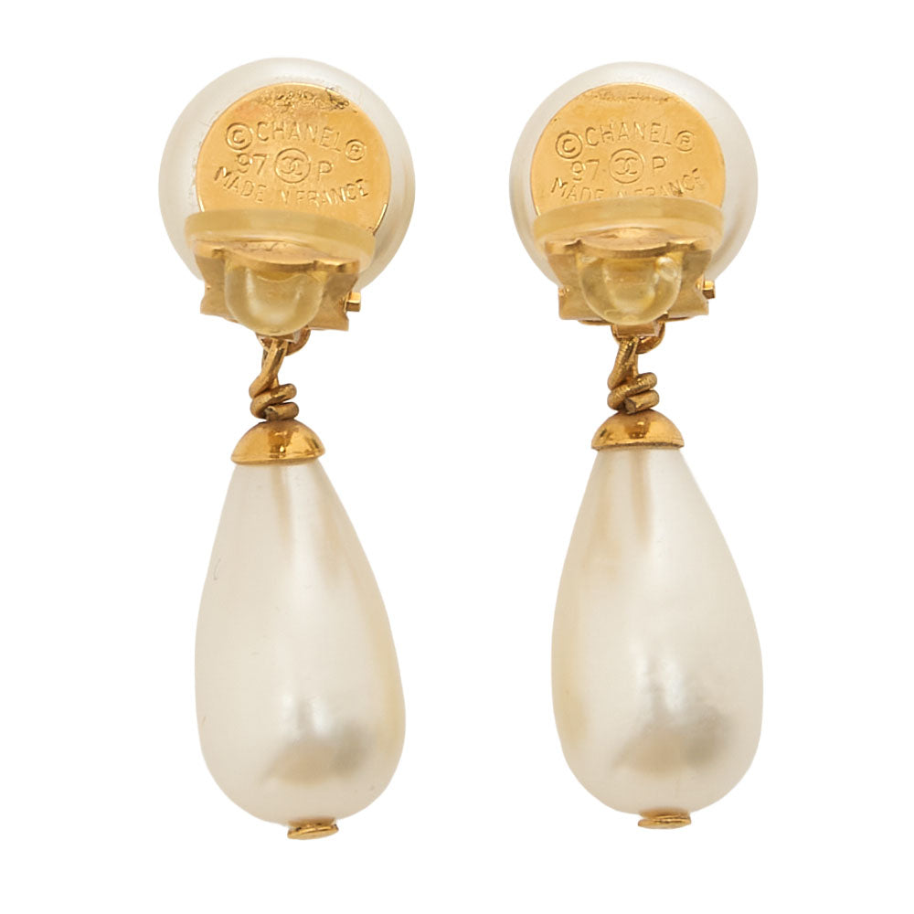 CHANEL Earrings 97P GP x Faux Pearl Gold Gold-Tone Hardware, Pre-Owned