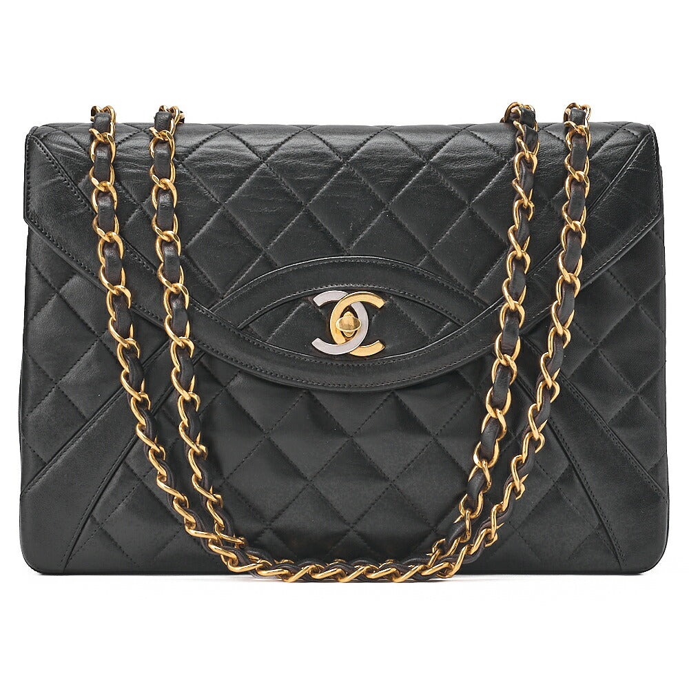 CHANEL マトラッセ パリ限定 シングル フラップ ショルダーバッグ ラムスキン ブラック ゴールド金具 中古
