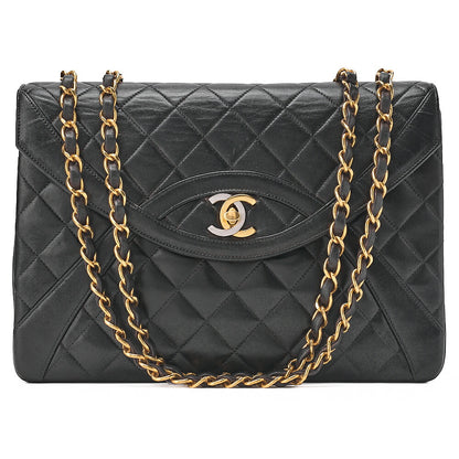 CHANEL マトラッセ パリ限定 シングル フラップ ショルダーバッグ ラムスキン ブラック ゴールド金具 中古