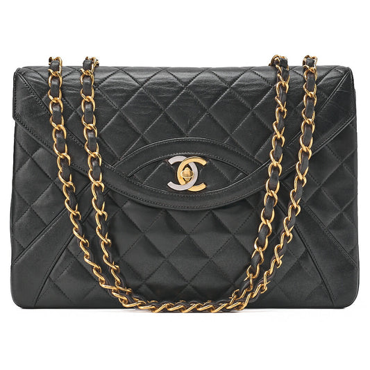 CHANEL Lambskin Matelasse Paris Limited Single Design Flap Shoulder Bag Black Gold-Tone Hardware, Pre-Owned