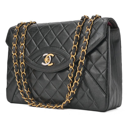 CHANEL マトラッセ パリ限定 シングル フラップ ショルダーバッグ ラムスキン ブラック ゴールド金具 中古