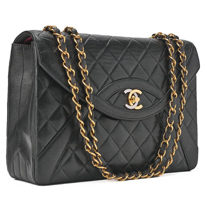 CHANEL マトラッセ パリ限定 シングル フラップ ショルダーバッグ ラムスキン ブラック ゴールド金具 中古