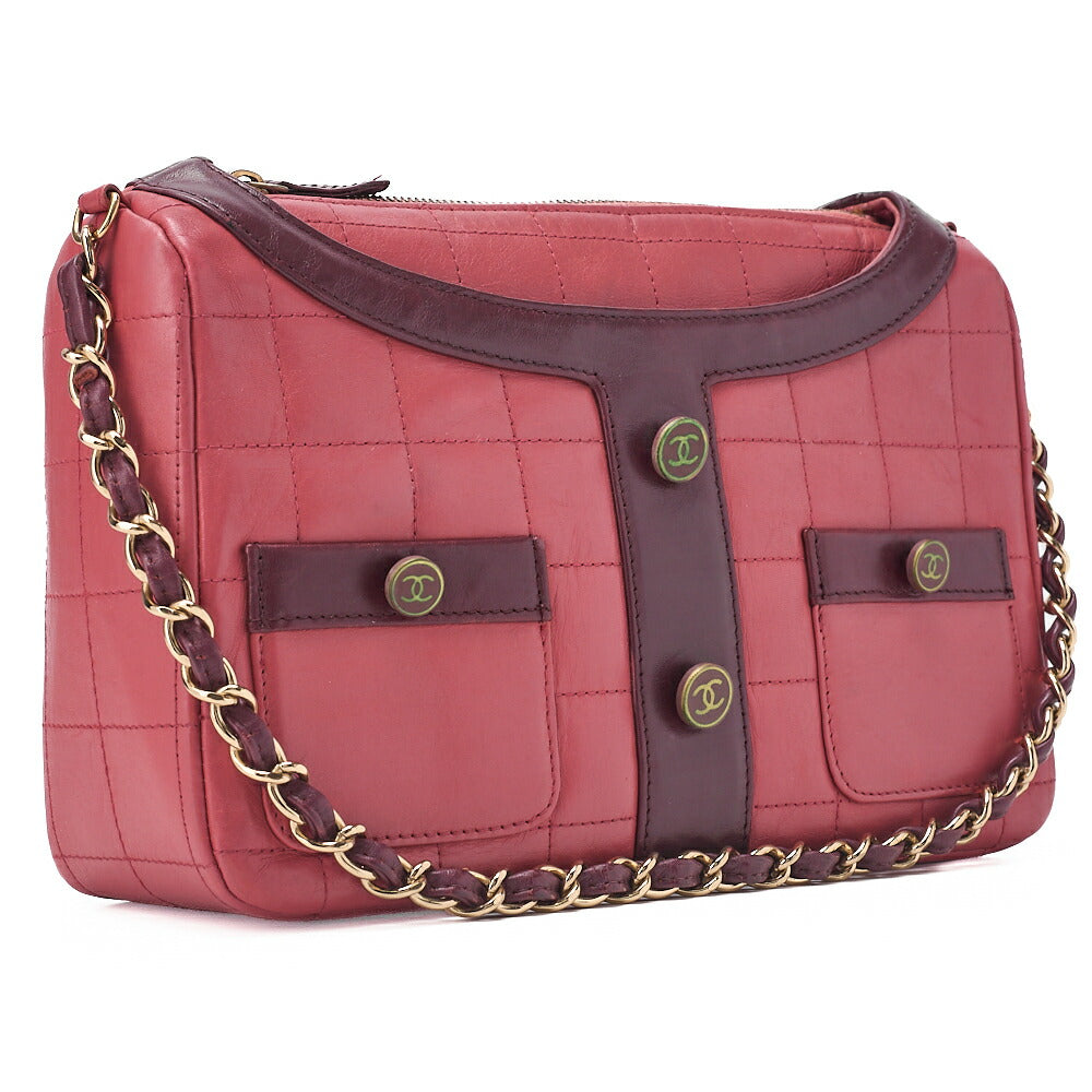 CHANEL Shoulder Bag Girl Chanel Chocolate Bar Lambskin Pink x Black Gold-Tone Hardware, Pre-Owned