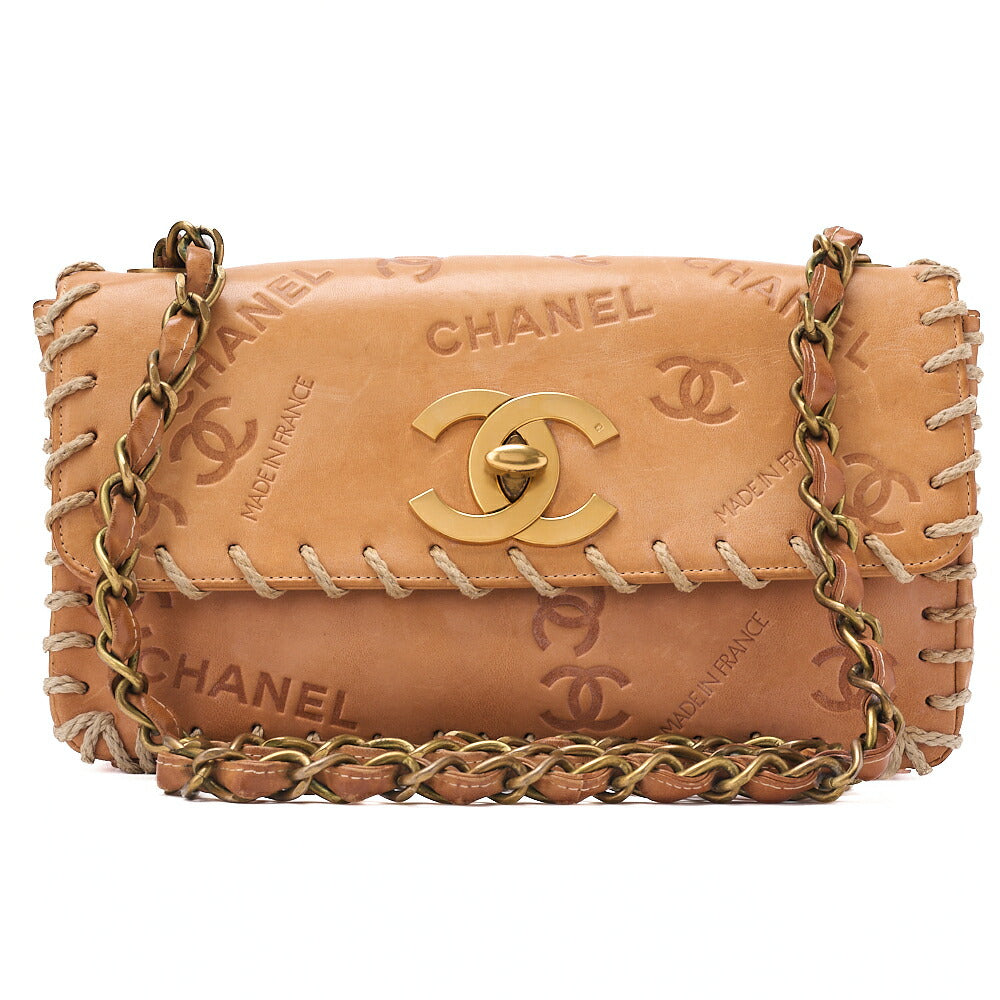 CHANEL Calf Leather Logo Big Coco Single Chain Shoulder Brown Gold-Tone Hardware, Pre-Owned