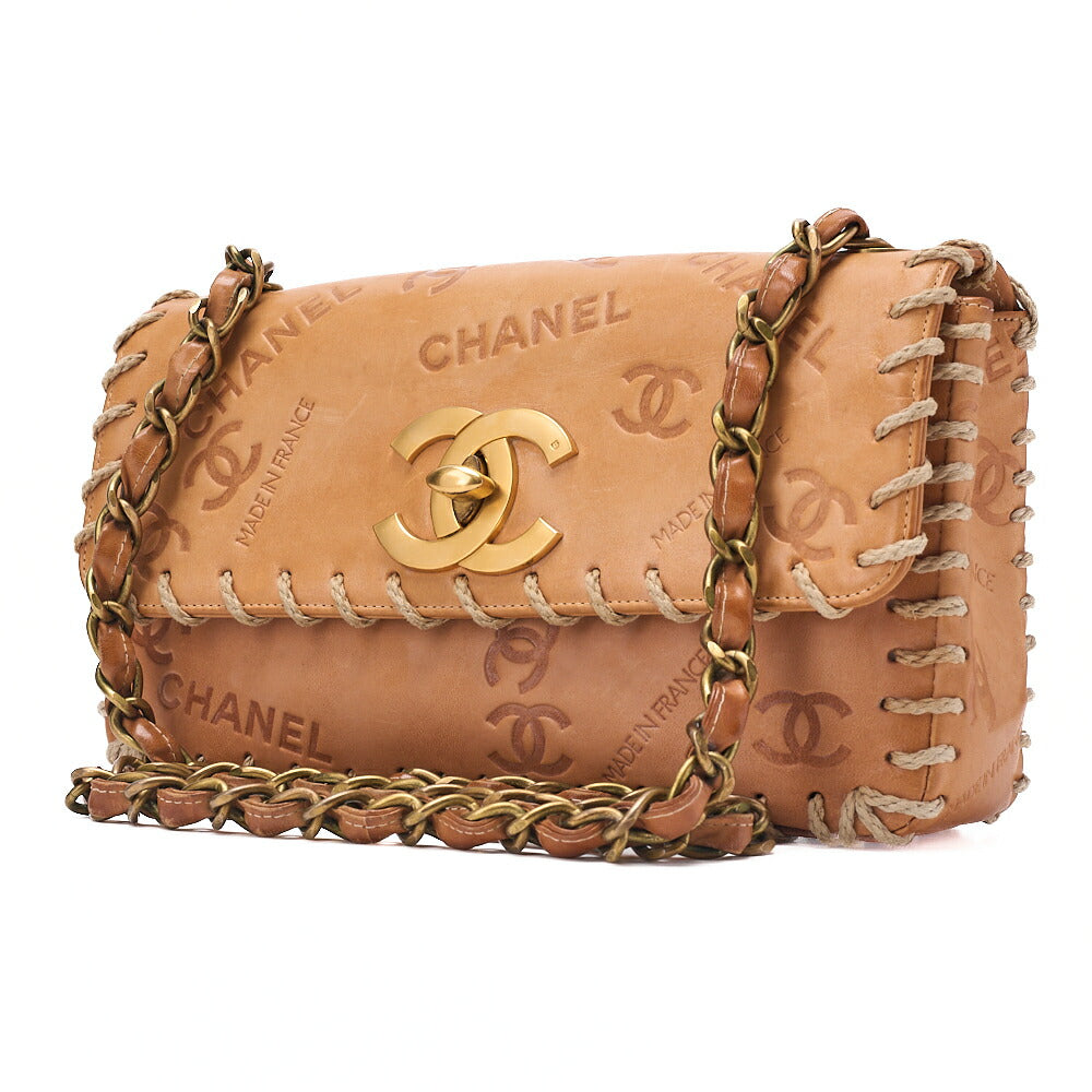 CHANEL Calf Leather Logo Big Coco Single Chain Shoulder Brown Gold-Tone Hardware, Pre-Owned
