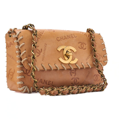 CHANEL Calf Leather Logo Big Coco Single Chain Shoulder Brown Gold-Tone Hardware, Pre-Owned