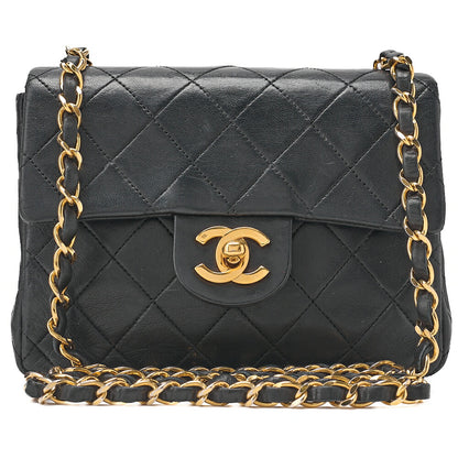 CHANEL Chain Shoulder Bag Mini Matelasse 17cm Lambskin Black Gold-Tone Hardware, Pre-Owned