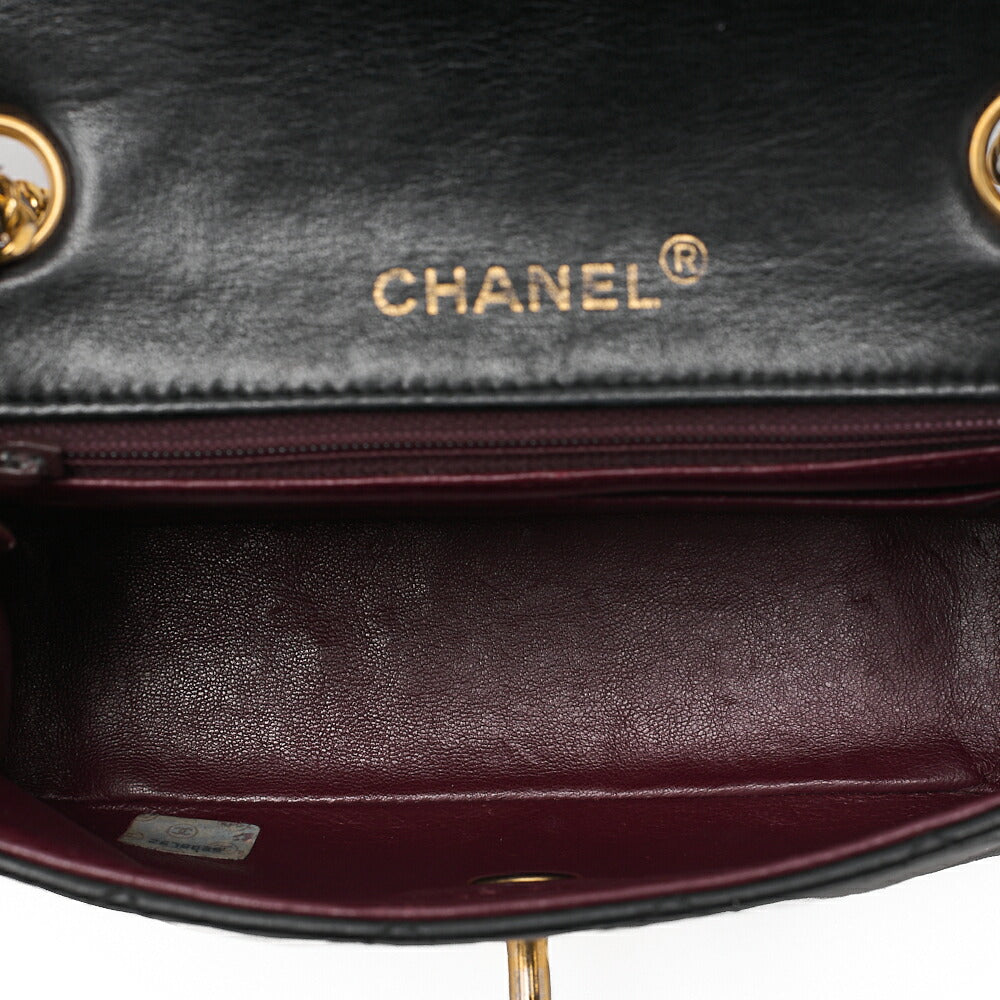 CHANEL Chain Shoulder Bag Mini Matelasse 17cm Lambskin Black Gold-Tone Hardware, Pre-Owned