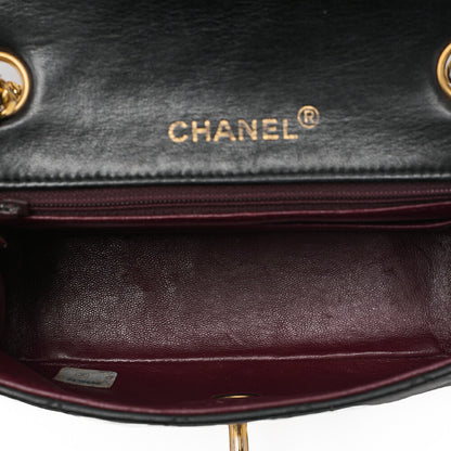 CHANEL Chain Shoulder Bag Mini Matelasse 17cm Lambskin Black Gold-Tone Hardware, Pre-Owned