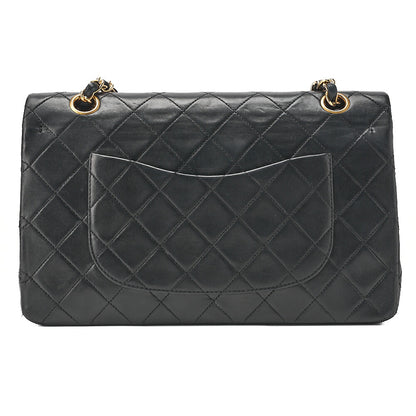 CHANEL Lambskin Matelasse 25cm Double Flap Chain Shoulder Black Gold-Tone Hardware, Pre-Owned