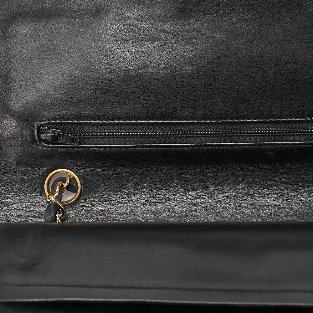 CHANEL Lambskin Matelasse 25cm Double Flap Chain Shoulder Black Gold-Tone Hardware, Pre-Owned