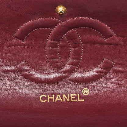 CHANEL Lambskin Matelasse 25cm Double Flap Chain Shoulder Black Gold-Tone Hardware, Pre-Owned