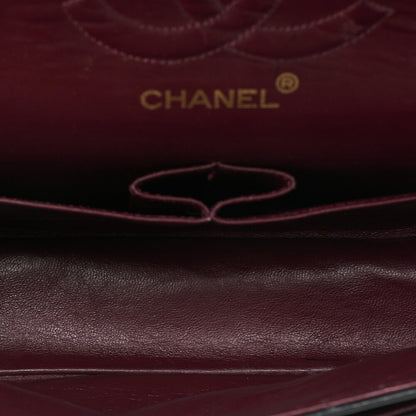 CHANEL Lambskin Matelasse 25cm Double Flap Chain Shoulder Black Gold-Tone Hardware, Pre-Owned