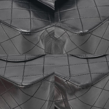 CHANEL Lambskin Matelasse 25cm Double Flap Chain Shoulder Black Gold-Tone Hardware, Pre-Owned