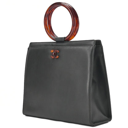 CHANEL Handbag Matrasse Lambskin Tortoiseshell Handle Black Gold-Tone Hardware, Pre-Owned