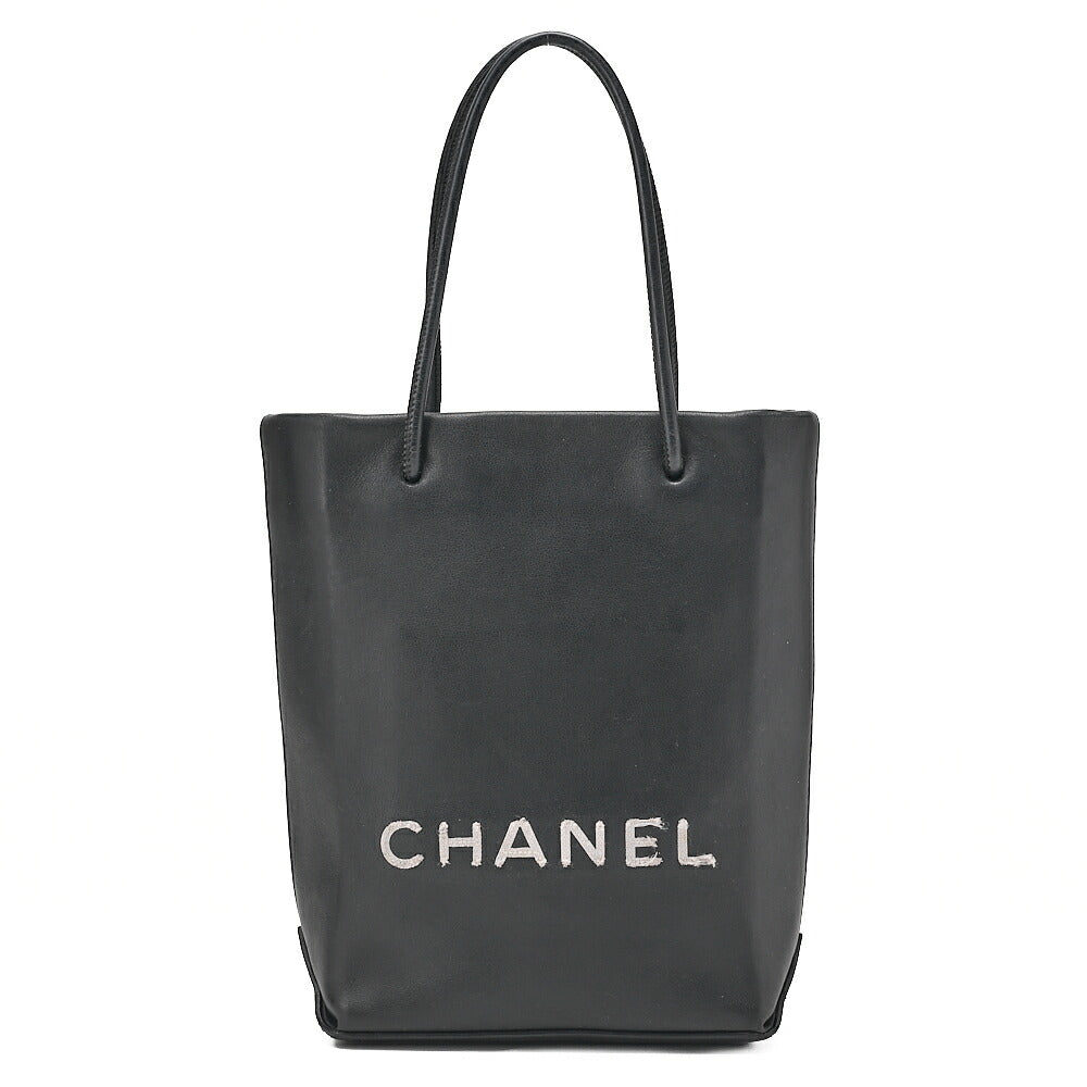 CHANEL Mini Tote Bag Essential Logo Mark Lambskin Black Silver-Tone Hardware, Pre-Owned