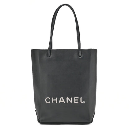 CHANEL Mini Tote Bag Essential Logo Mark Lambskin Black Silver-Tone Hardware, Pre-Owned
