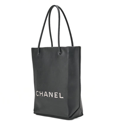 CHANEL Mini Tote Bag Essential Logo Mark Lambskin Black Silver-Tone Hardware, Pre-Owned