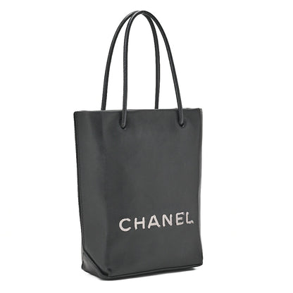 CHANEL Mini Tote Bag Essential Logo Mark Lambskin Black Silver-Tone Hardware, Pre-Owned