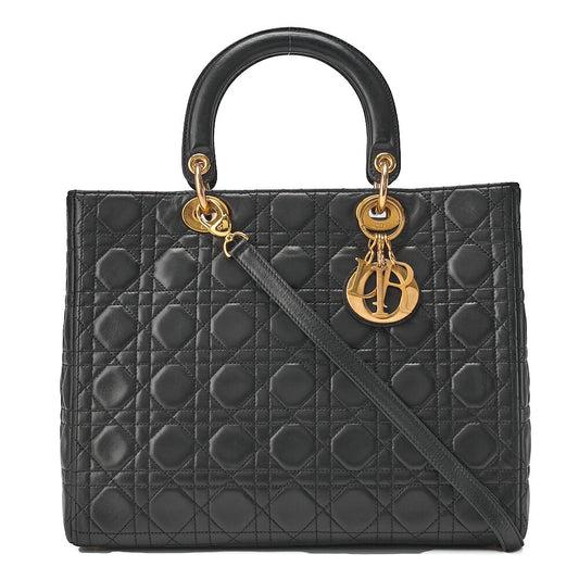 Dior Lady Dior Cannage 2-Way Handbag Large Size Lambskin Gold -Tone Hardware, Pre-Owned