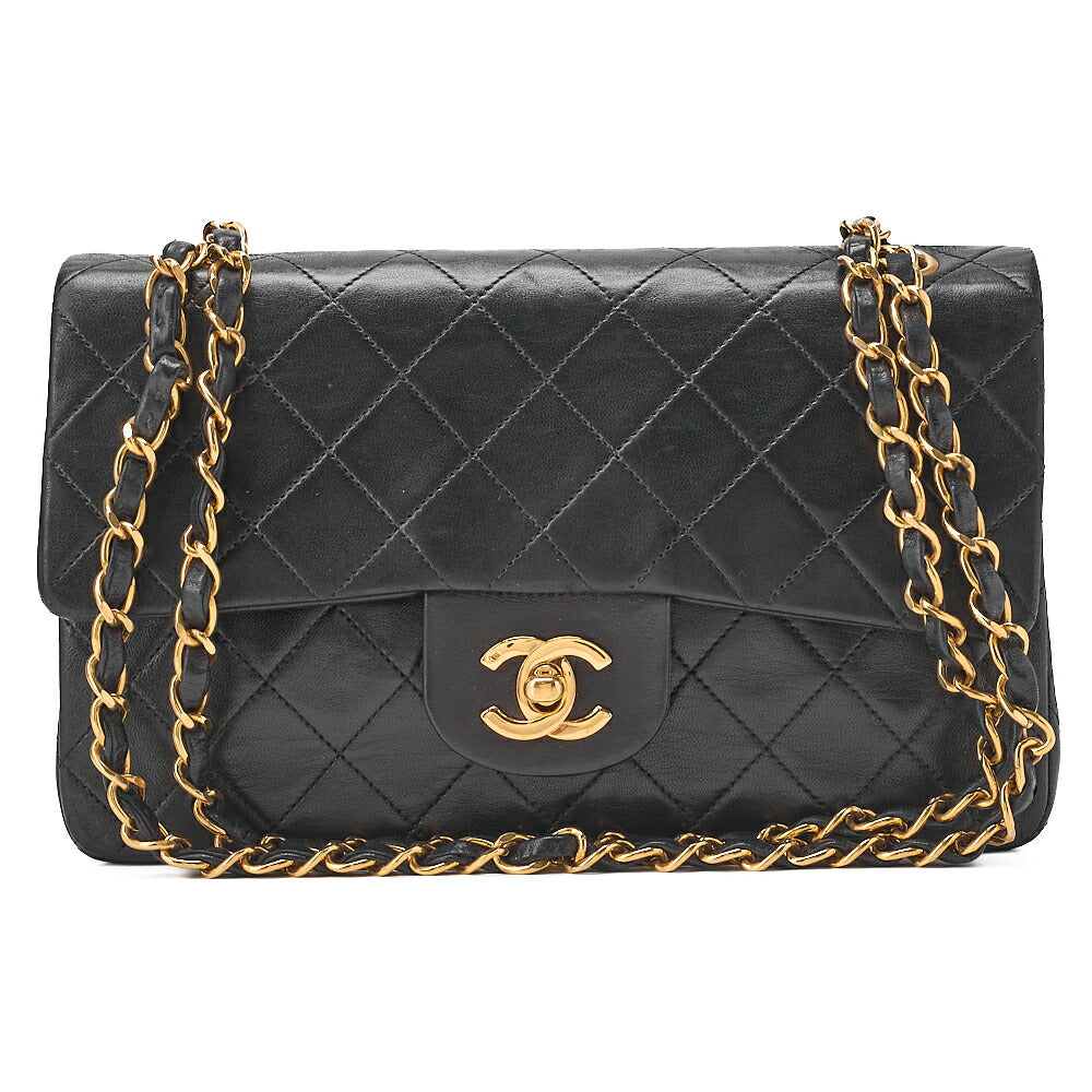 CHANEL Chain Shoulder Bag Matelasse 23cm Double Flap Lambskin Black Gold-Tone Hardware, Pre-Owned