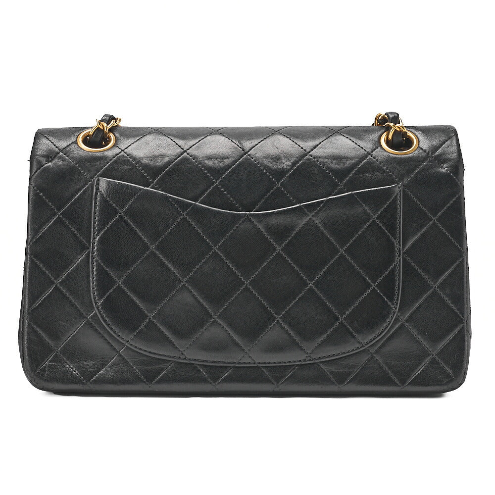 CHANEL Chain Shoulder Bag Matelasse 23cm Double Flap Lambskin Black Gold-Tone Hardware, Pre-Owned