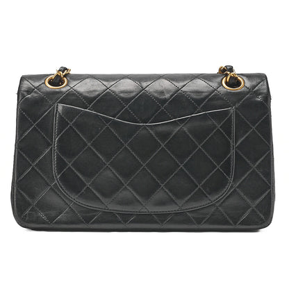 CHANEL Chain Shoulder Bag Matelasse 23cm Double Flap Lambskin Black Gold-Tone Hardware, Pre-Owned