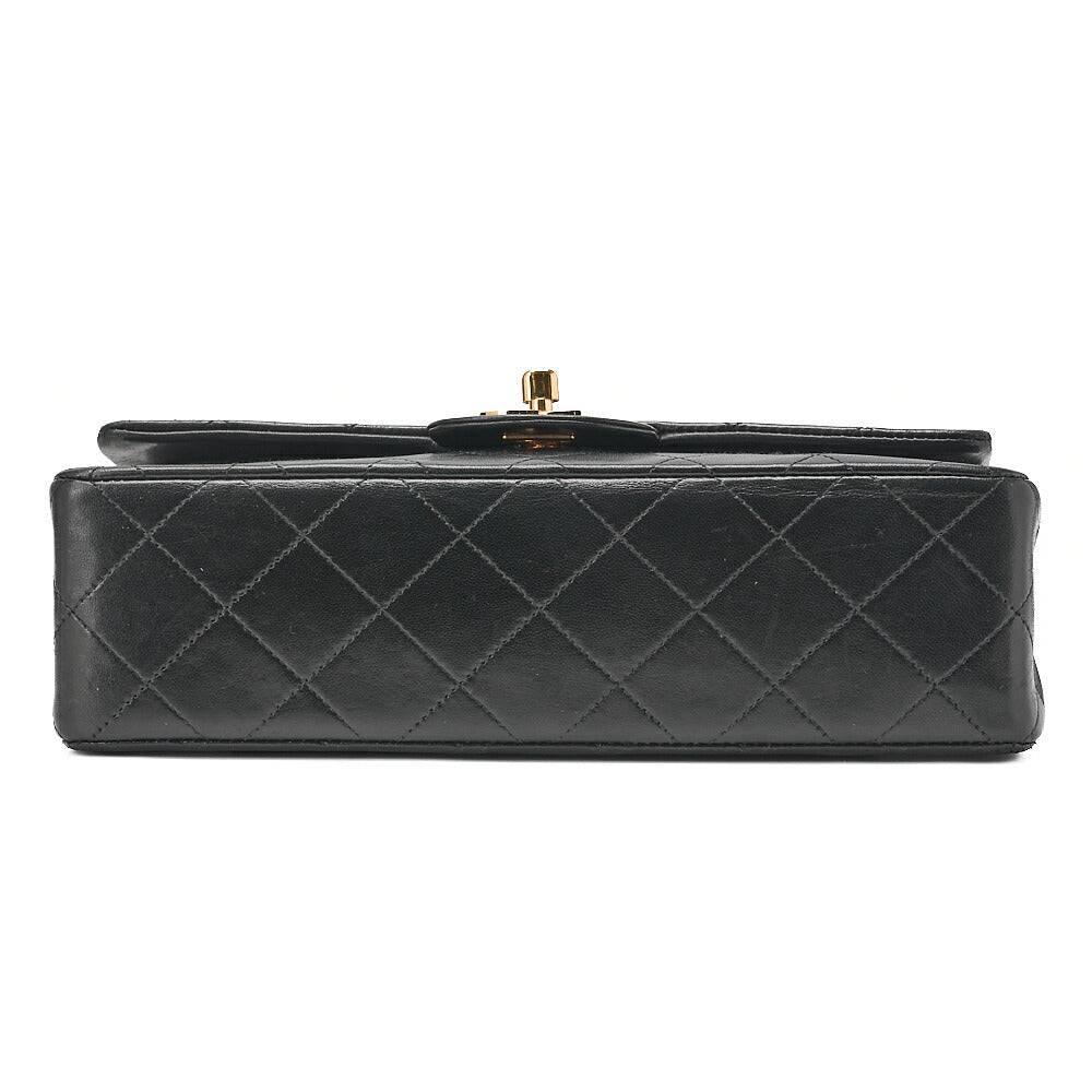 CHANEL Chain Shoulder Bag Matelasse 23cm Double Flap Lambskin Black Gold-Tone Hardware, Pre-Owned