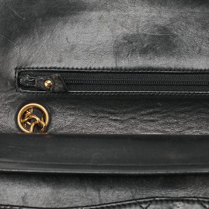 CHANEL Chain Shoulder Bag Matelasse 23cm Double Flap Lambskin Black Gold-Tone Hardware, Pre-Owned