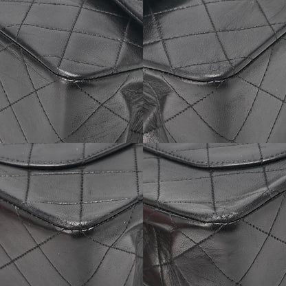 CHANEL Chain Shoulder Bag Matelasse 23cm Double Flap Lambskin Black Gold-Tone Hardware, Pre-Owned