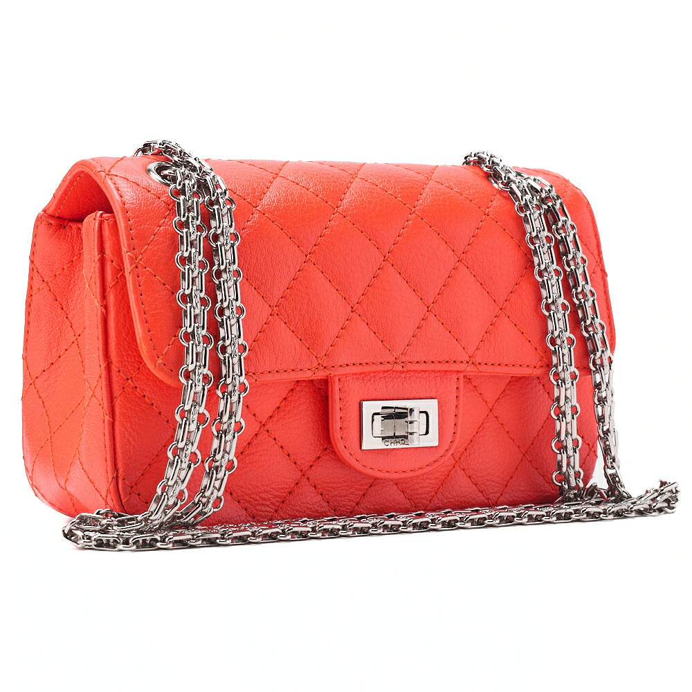 CHANEL Matelasse 2.55 Lock Single Chain Shoulder Bag Caviar Skin Orange Silver-Tone Hardware, Pre-Owned
