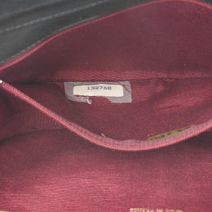 CHANEL Shoulder Bag Border Stitch Half Moon Push Lock Lambskin Black Gold-Tone Hardware, Pre-Owned