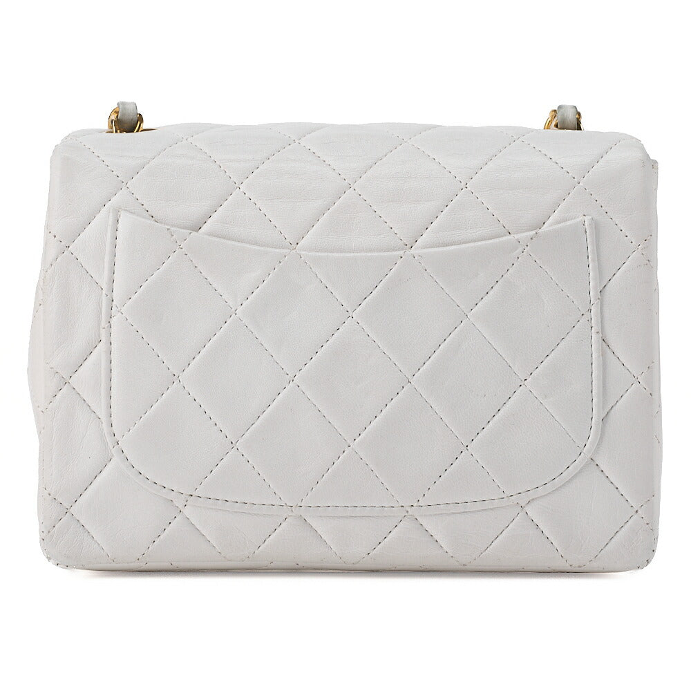 CHANEL Chain Shoulder Bag Mini Matrasse 17cm Lambskin White Single Flap Turnlock Gold-Tone Hardware, Pre-Owned