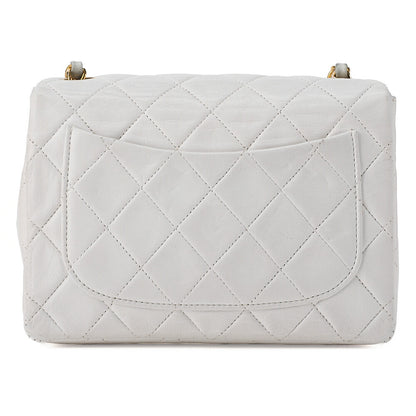 CHANEL Chain Shoulder Bag Mini Matrasse 17cm Lambskin White Single Flap Turnlock Gold-Tone Hardware, Pre-Owned